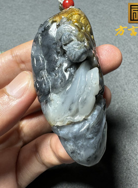 放大漏方言新疆和田玉籽料老熟红皮青花黑白分明望子成龙把件S8