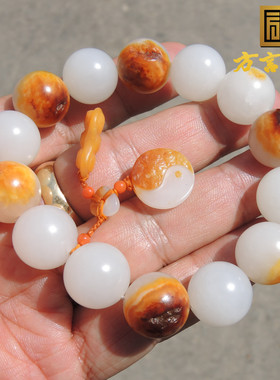 红皮羊脂玉丹顶红籽料圆珠手链