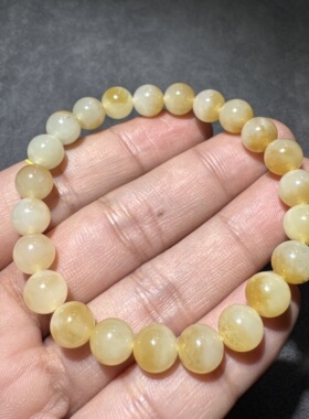 亮眼方言新疆和田玉精品老熟且末黄玉带糖特色猫眼8mm圆珠手串S6