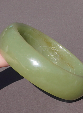 方言和田玉温润细青黄口带糖手镯