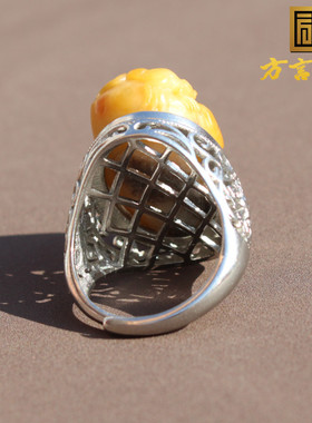 方言戒指和田玉银镶玉黄沁籽料