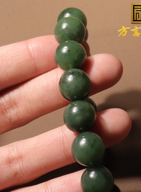 嗨翻天方言和田玉放漏新疆老坑料碧玉苹果绿细腻卡12mm圆珠手串O7