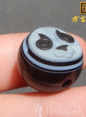 方言企业和田玉一线药师缠丝玛瑙手工雕刻精品特色熊猫吊坠挂件R2