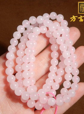 青海老坑冰底浓郁藕粉色多圈手串