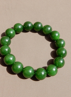 俄料老坑碧玉菠菜绿圆珠12mm手串
