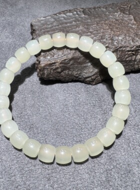 美美哒方言和田玉老坑青海料高冰起荧光晴水蜂蜜水8mm直切手串S6