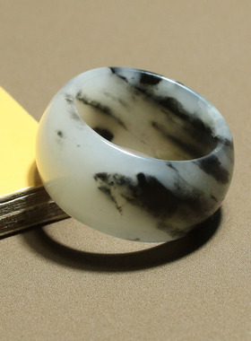 原8000元现4200元方言白皮子好意境老熟青花籽料卡19宽边戒指X3