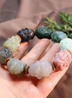 新疆沙枣青碧玉多宝十八罗汉手链
