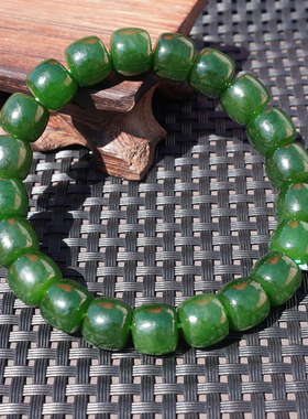 方言和田玉老俄料菠菜绿碧玉手串