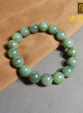 方言品牌和田玉精品俄罗斯碧玉夹层料粉青冰底细腻12mm圆珠手串R1