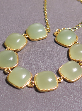 亏麻了方言品牌和田玉罕见青海老坑料湖水绿925银镶手链手串X7