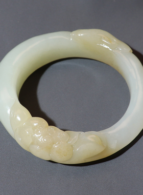 新疆且末料糖白玉连年有余镯