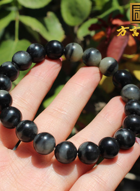 新疆和田玉青花籽料圆珠10mm手链
