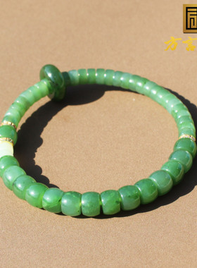 方言和田玉俄罗斯老坑料正阳绿碧玉卡8mm老型珠双拼药片珠手串X3