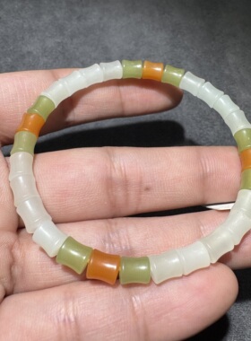 美哭了方言和田玉老熟新疆且末料青黄口白玉特色搭配竹节7mm手串S