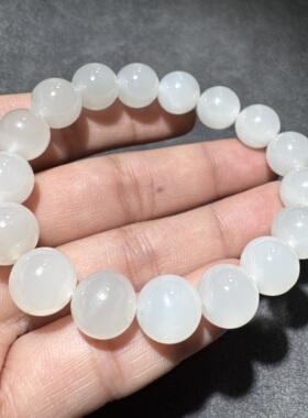 高品质方言和田玉老坑青海料高冰起荧光白玉近无结构12mm手串S6