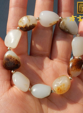 羊脂黑皮金鹿皮原石手链