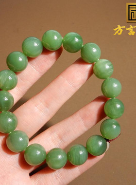 俄罗斯碧玉粉绿猫眼12mm圆珠手串