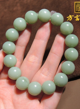 标级粉绿无结构13mm圆珠手链