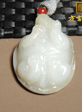 珍稀名品方言品牌和田玉新疆细腻黄沁皮白玉籽料龙龟吊坠挂件h2