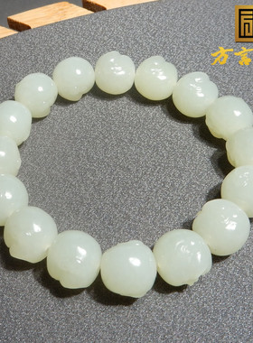 巨漏方言品牌和田玉青海料老坑料细腻晴水色卡12mm笑佛手串手链R5