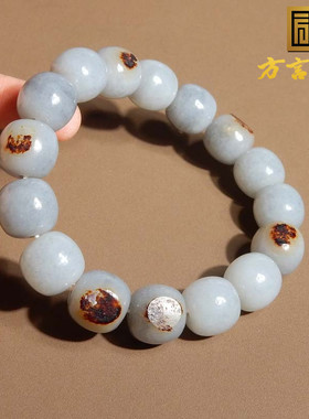 点墨红沁皮青花籽料14mm手串手链