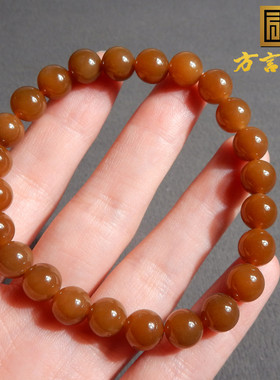 新疆玉石且末料老红糖玉圆珠手串