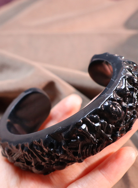 墨玉籽料精雕花特色内径63mC手镯