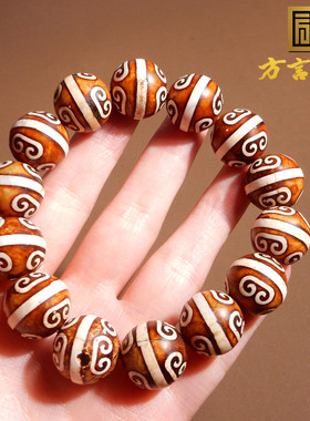 藏传玛瑙如意纹天珠16mm圆珠手串