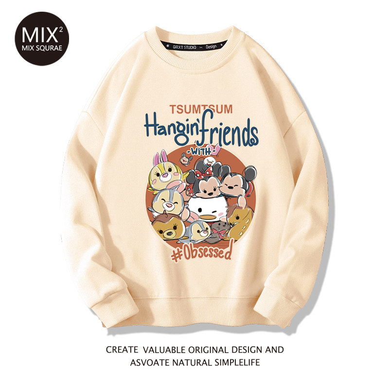 米色米奇圆领2021新款小众ins卫衣 混合二次方卫衣/绒衫