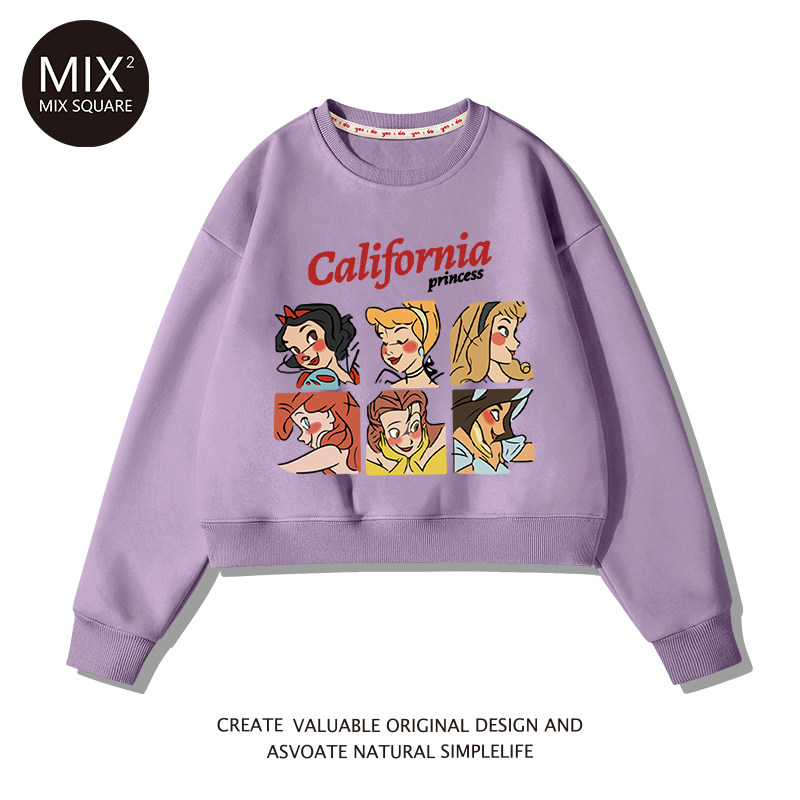 chic韩系紫色迪士尼小个子短款卫衣 混合二次方卫衣/绒衫