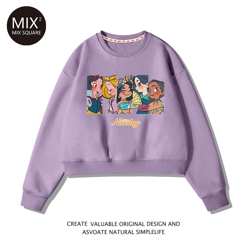 chic韩系紫色迪士尼小个子短款卫衣 混合二次方卫衣/绒衫