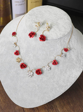 新娘头饰红色敬酒服结婚项链耳环