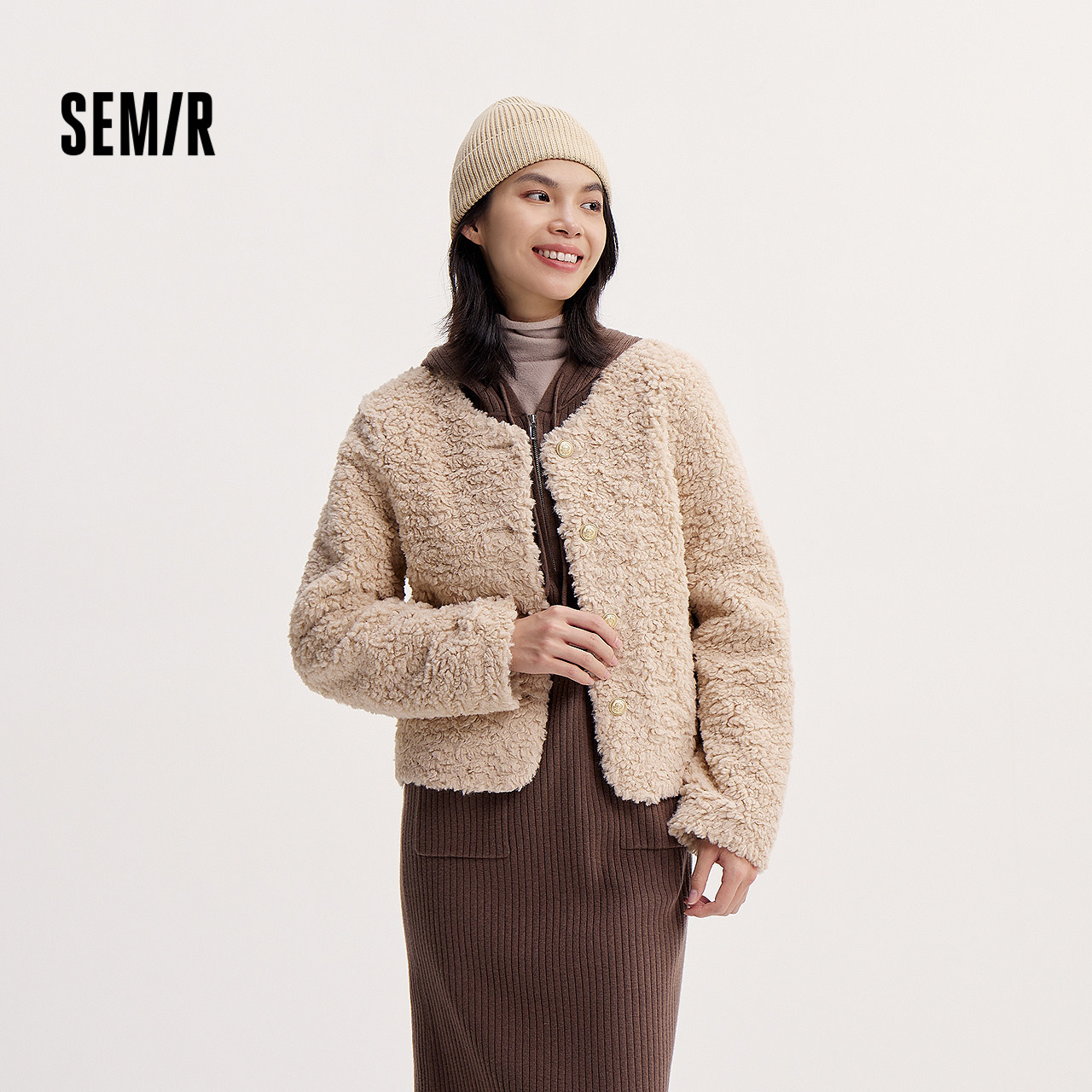 森马外套女冬季短款圆领修身仿羊羔毛仿麂皮夹克小个子小香风上衣,淘宝优惠券,粉丝福利购,淘宝优惠卷