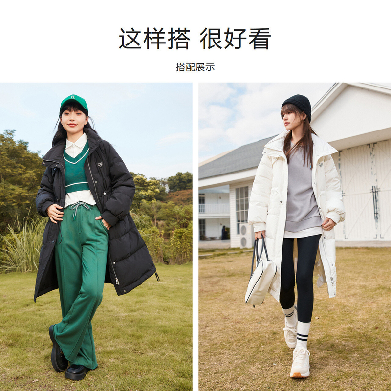 森马羽绒服女中长款三防大码宽松冬季加厚保暖白色收腰厚外套百搭-第5张图片-提都小院