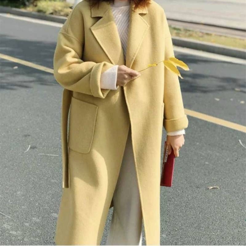 反季2022新款韩版双面羊绒大衣女中长款纯手工羊毛赫本风毛呢外套