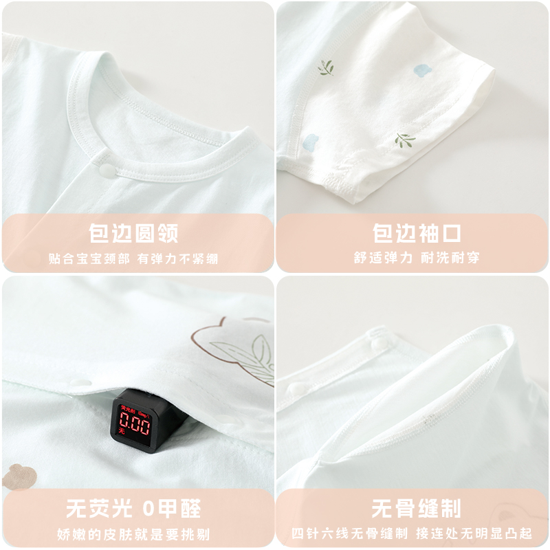 婧麒新生婴儿衣服夏季纯棉连体衣薄款夏天宝宝空调服睡衣短袖哈衣 - 图3