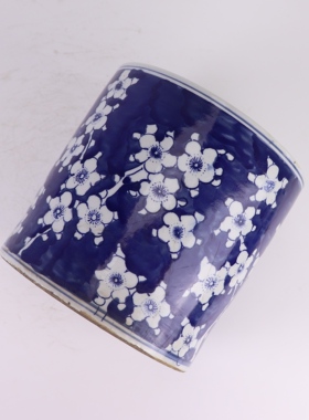 景德镇陶瓷手工蓝底青花冰梅花鸟笔筒水洗香炉新中式装饰书房桌面