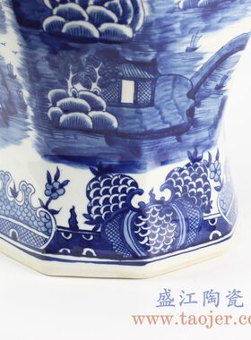仿古风康熙手绘青花多边形将军罐
