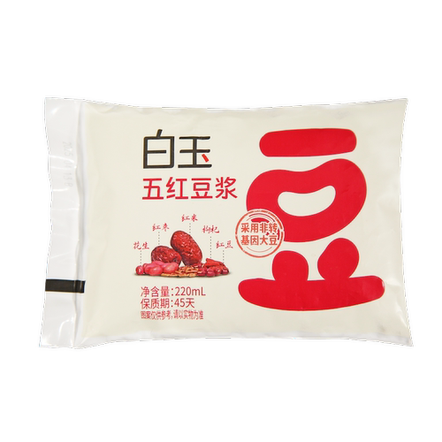 白玉五红豆浆豆乳袋装220ml非转基因早餐红枣花生枸杞红米红豆 - 图0