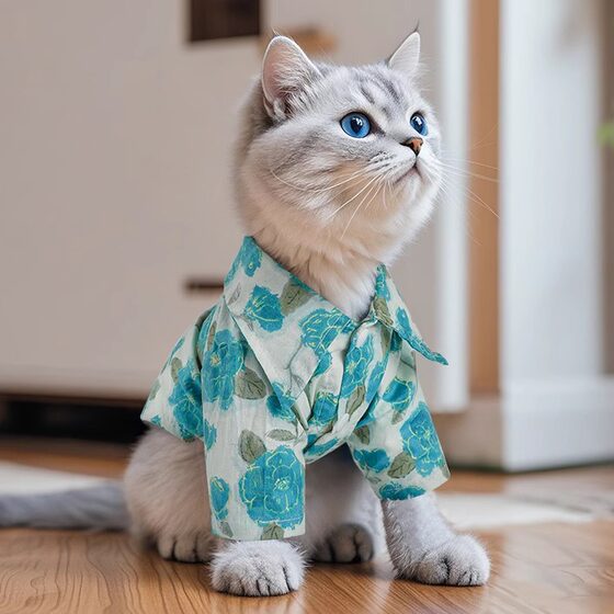 Cat clothes summer anti-shedding Korean holiday style shirt orange cat puppet gold gradient pet dog air-conditioning clothing