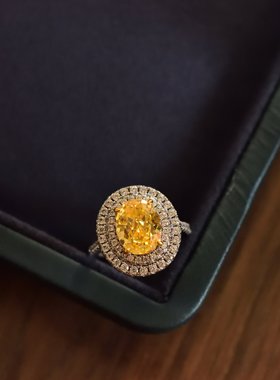 4克拉人造艳彩黄s925纯银戒指