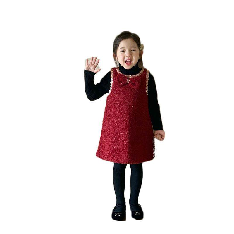 韩系童装女童小香风背心裙2024秋冬季新款小女孩红色礼服连衣裙,淘宝优惠券,粉丝福利购,淘宝优惠卷