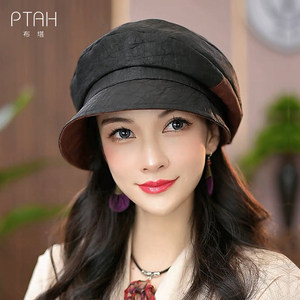 布塔防晒遮阳帽香云纱帽子女夏季重磅桑蚕丝黑龟老料贝雷帽春秋