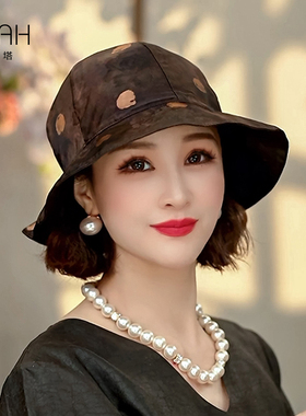 布塔真丝香云纱帽子女双面双戴渔夫帽四季可以戴休闲复古PT7010