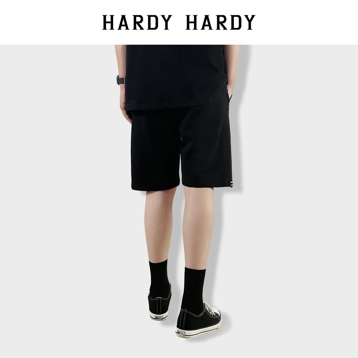 HARDY HARDY潮牌新款纯棉烫钻字母铆钉短裤男女同款情侣五分裤子 - 图1