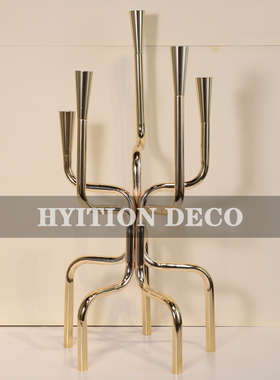 北欧简约现代银枪色烛台几何摆件