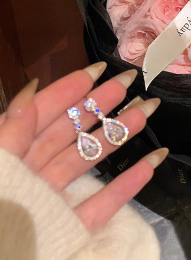 暮色S925银针精致锆石水滴形耳环女轻奢小众白搭高级感耳环饰品