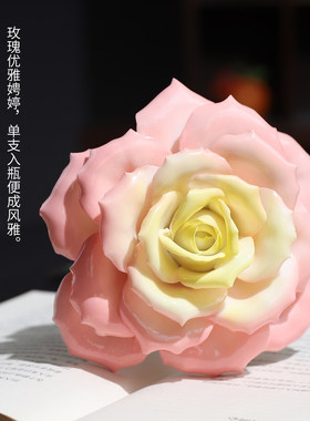 东方泥土手工陶瓷釉下彩玫瑰花朵花枝摆件永生花礼物送妈妈礼品