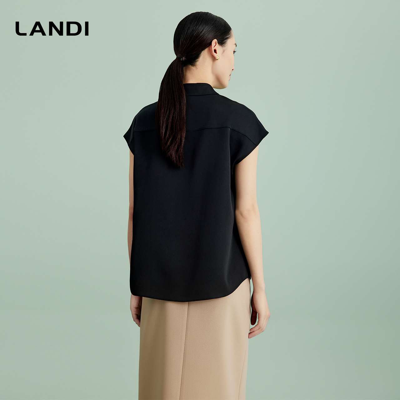 LANDI蓝地法式气质翻领过肩袖衬衫女丝滑垂坠感上衣夏新品 - 图3
